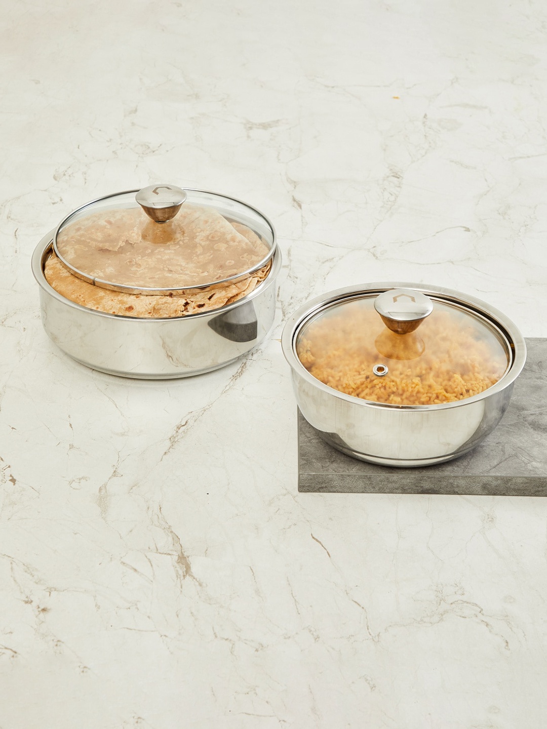 

Home Centre Shale Clarion 4-Pc. Roti Saver and Gravy Pot Set with Glass Lid, Silver