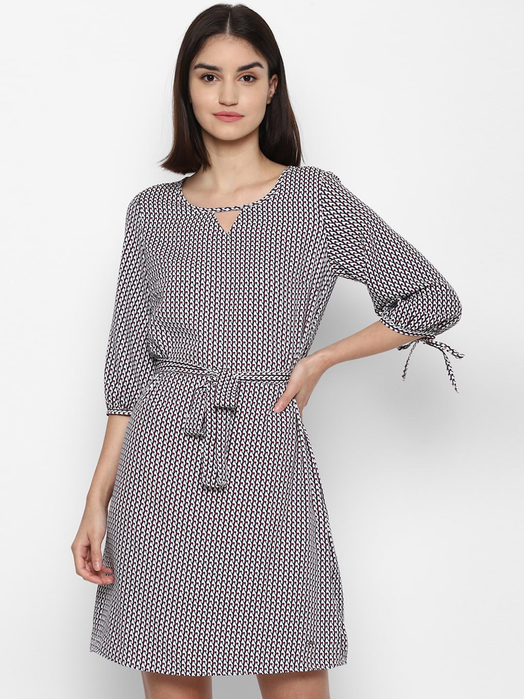 

Allen Solly Woman White & Navy Blue Keyhole Neck A-Line Dress