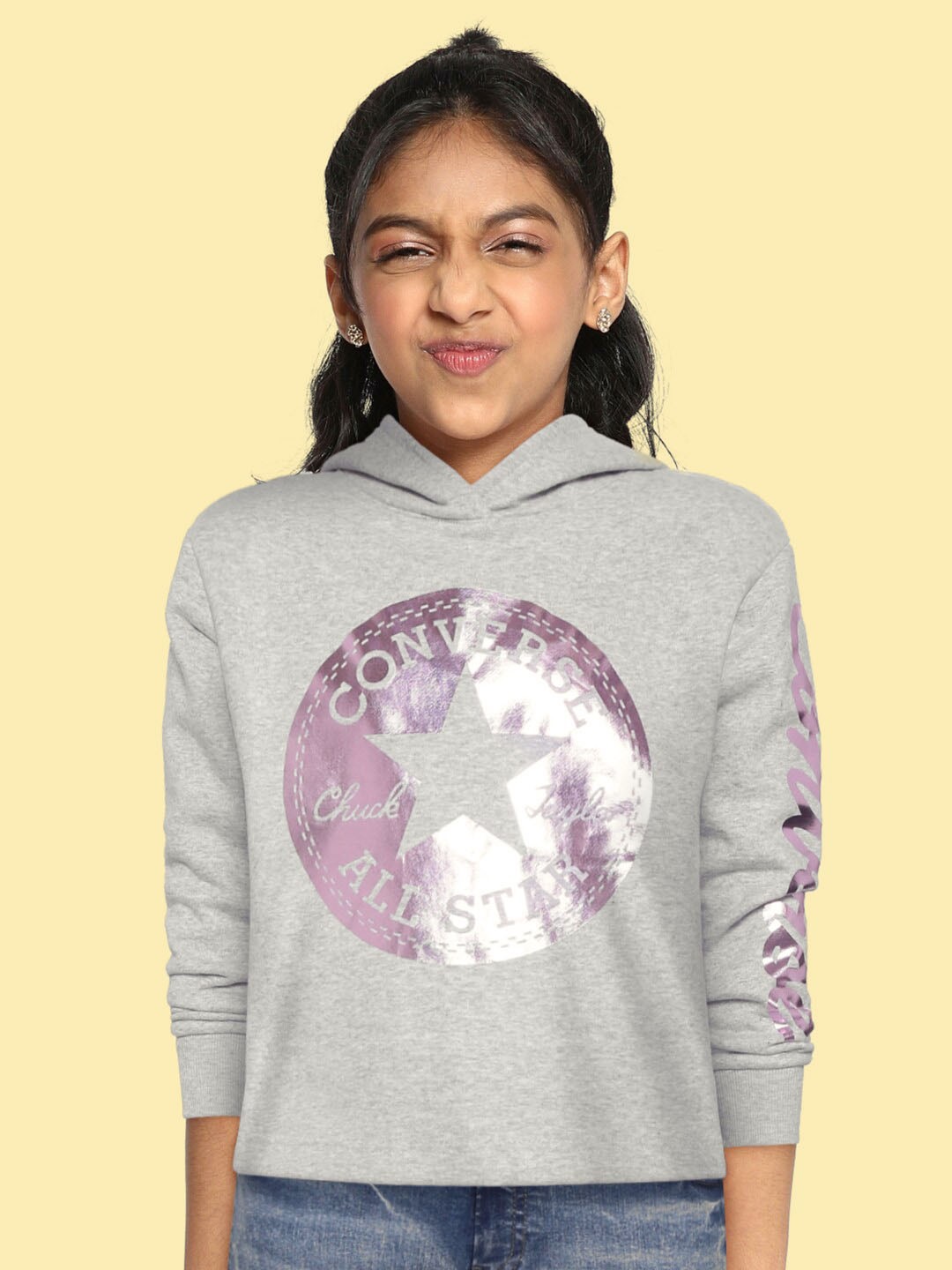 

Converse Girls Grey Printed Hooded Sweatshirt