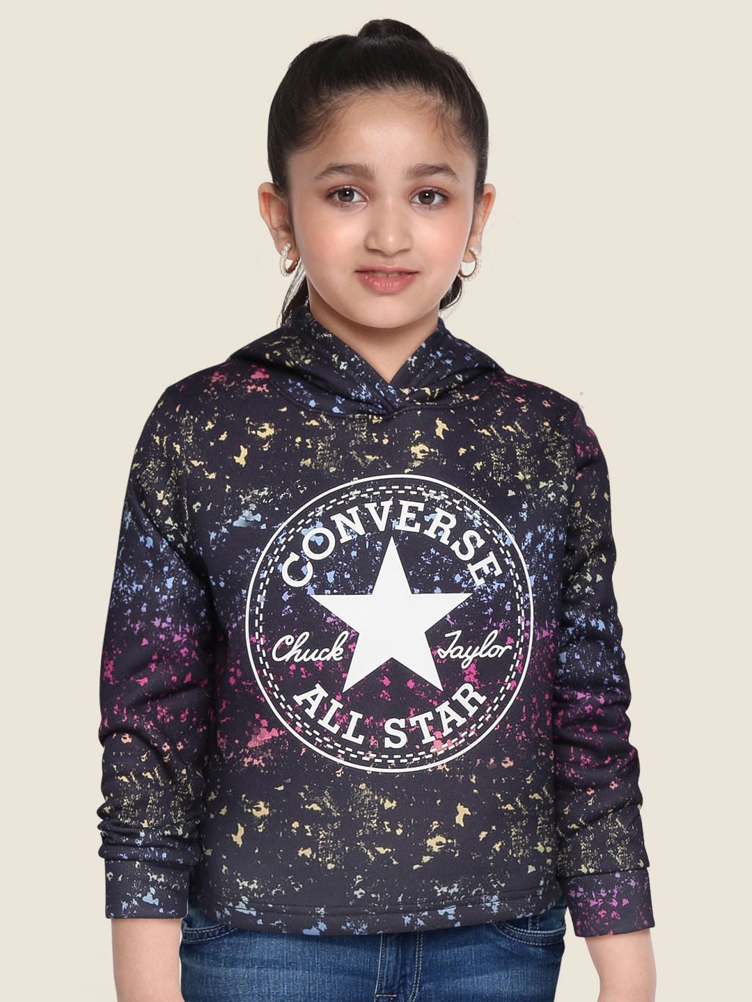

Converse Girls Black Printed Hooded Sweatshirt