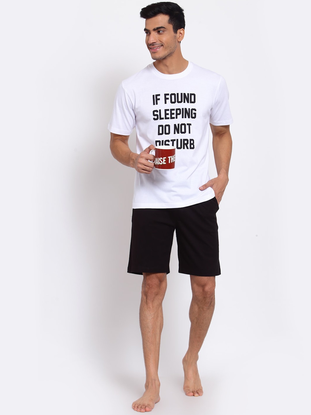 

Style Quotient Men White & Black Printed Night suit