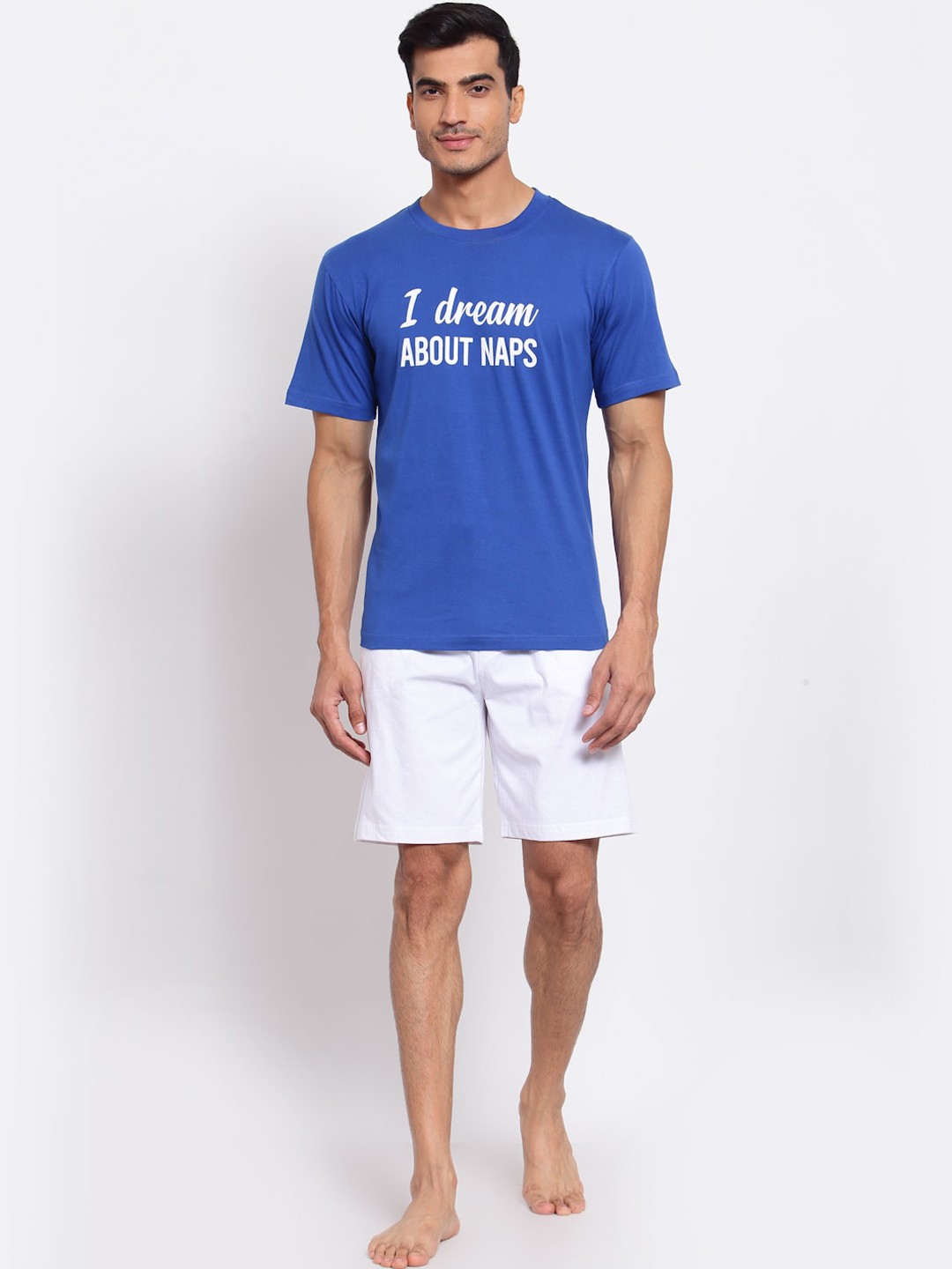 

Style Quotient Men Blue & White Pure Cotton Typography Printed Night Suit