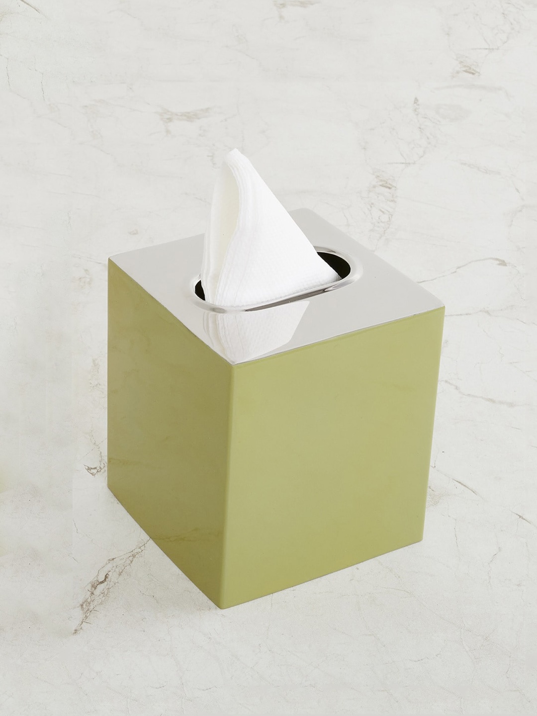 

Home Centre Green Solid Metal Tissue Cover