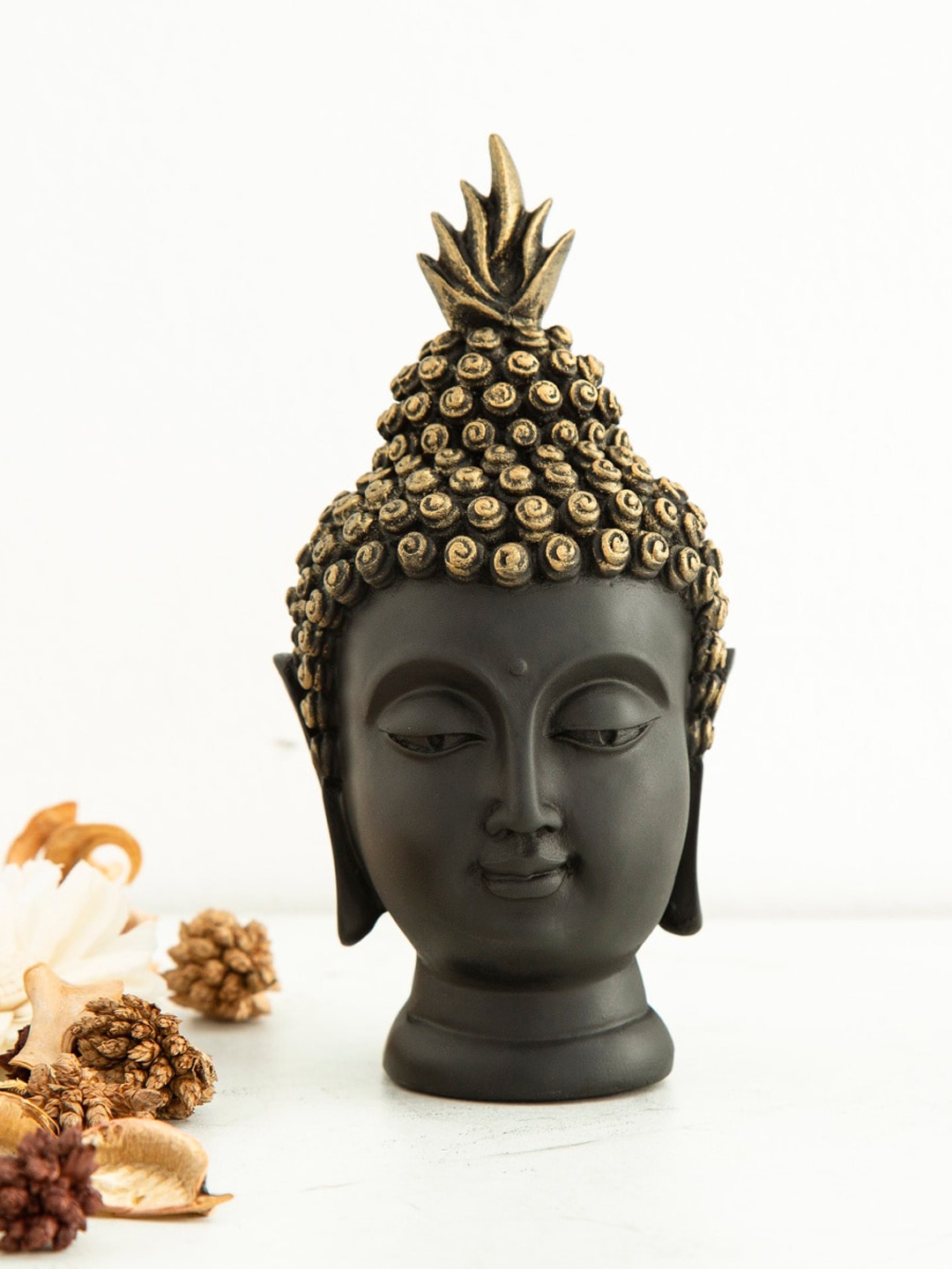 

Home Centre Black & Gold-Toned Polyresin Buddha Face Figurine Showpiece