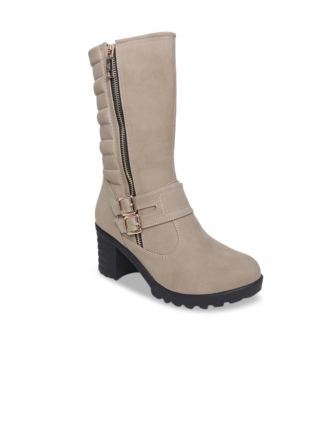 

VALIOSAA Cream-Coloured High-Top Block Heeled Boots with Buckles