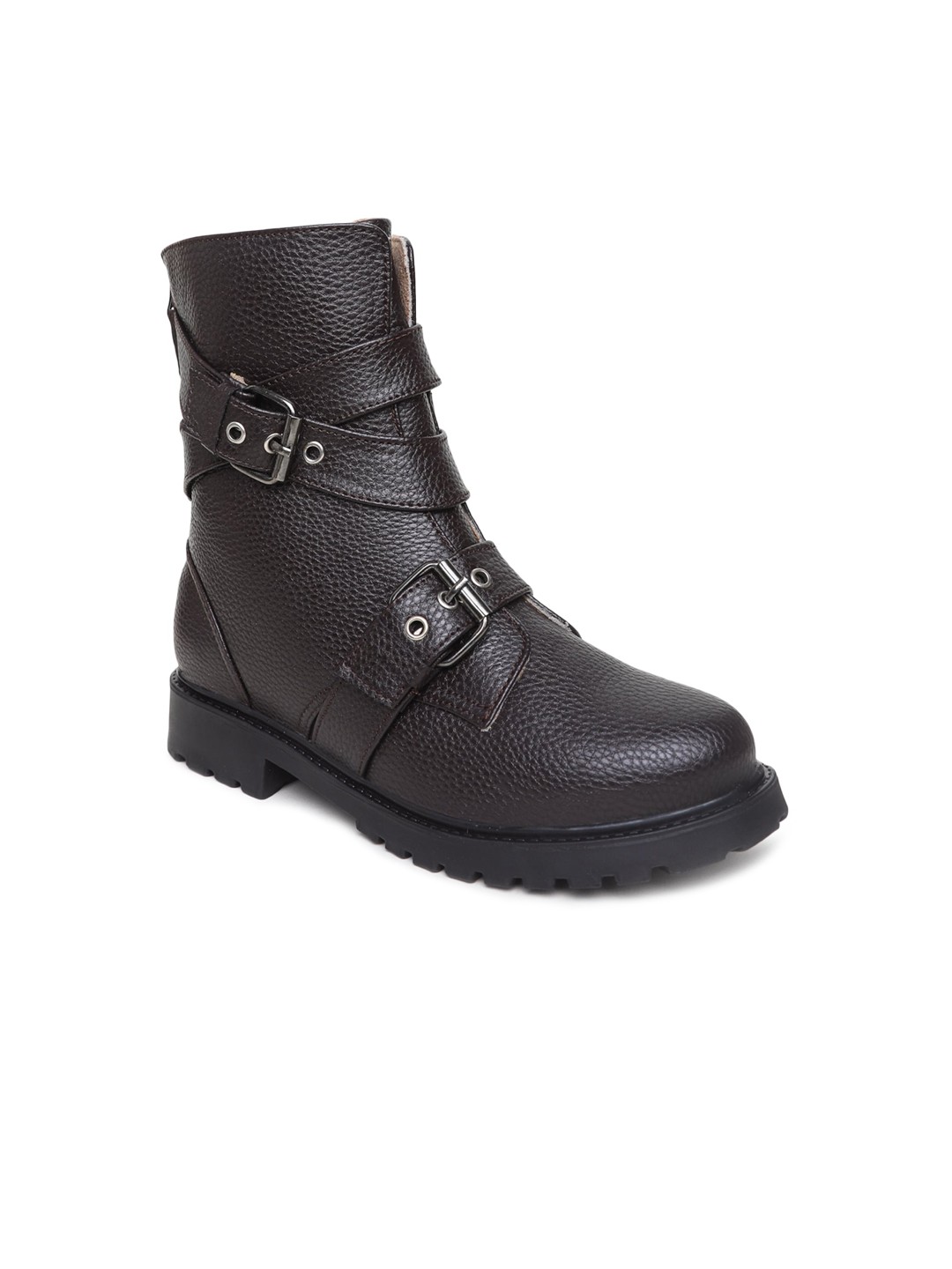

VALIOSAA Brown High-Top Block Heeled Boots with Buckles