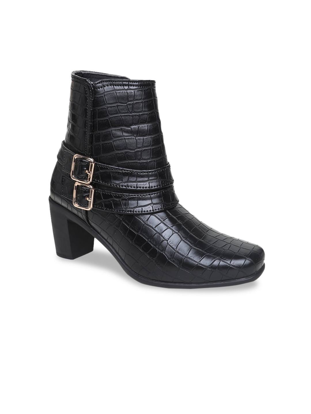 

VALIOSAA Black Textured Block Heeled Boots