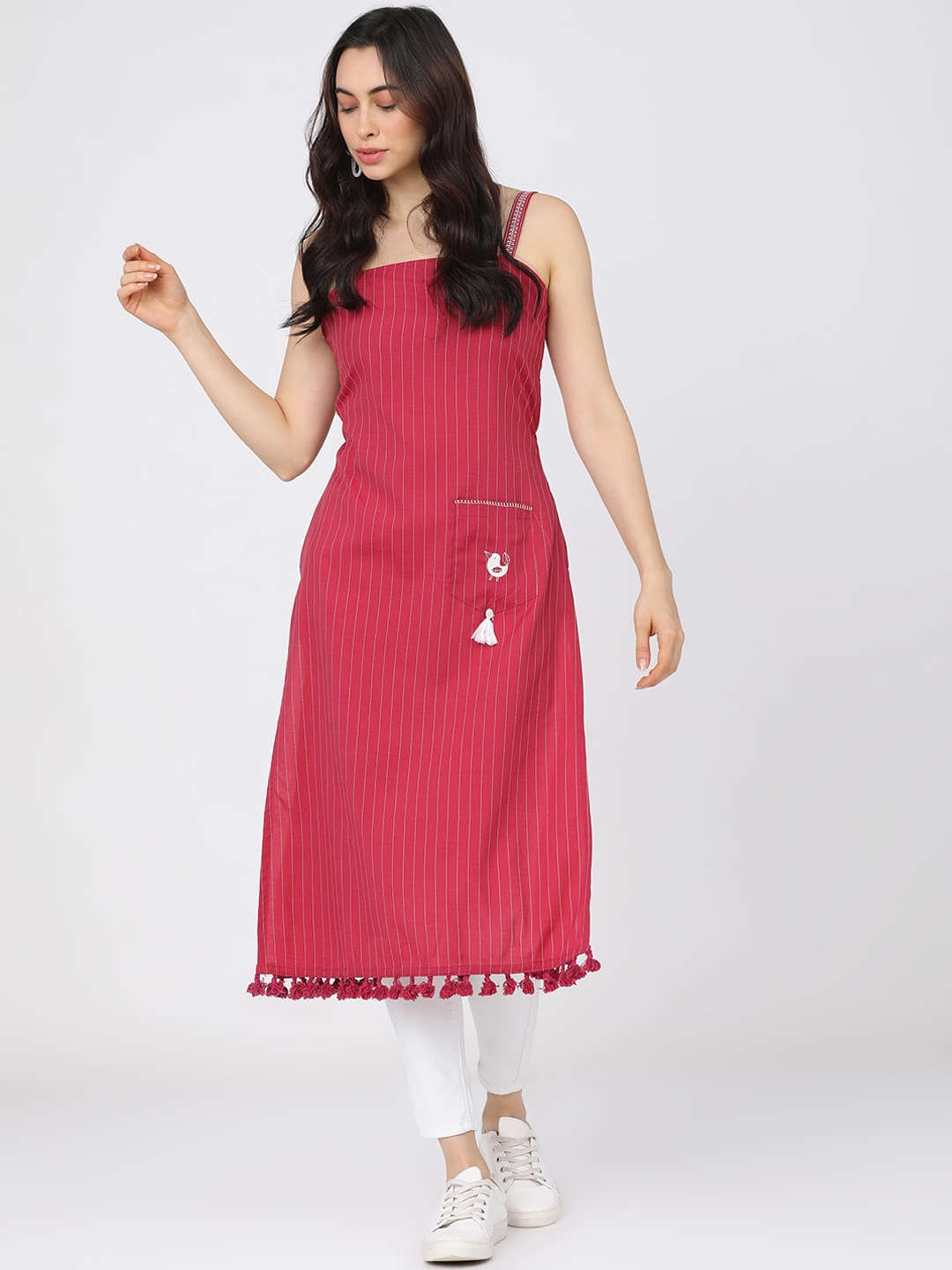 

Vishudh Women Pink Striped Kurta