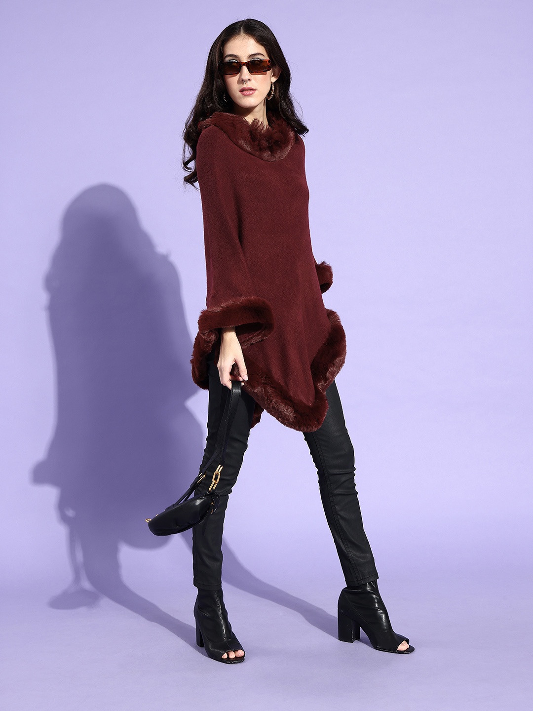 

InWeave Women Charming Maroon Solid Poncho Sweater