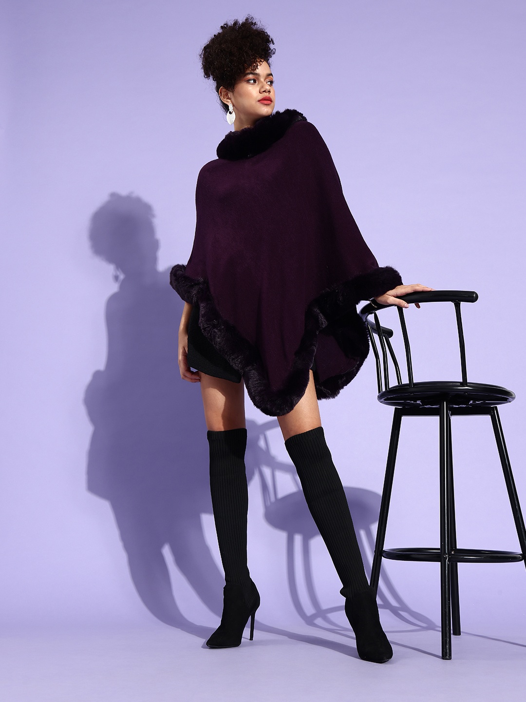 

InWeave Women Purple Solid Poncho Sweater