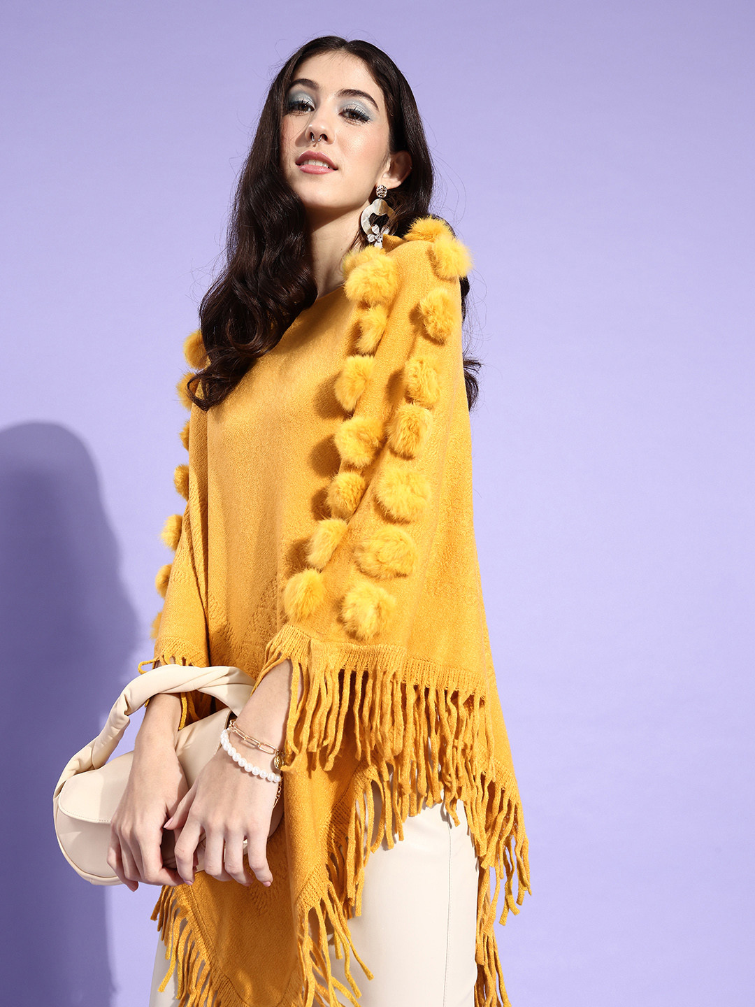

InWeave Women Mustard Solid Poncho Sweater