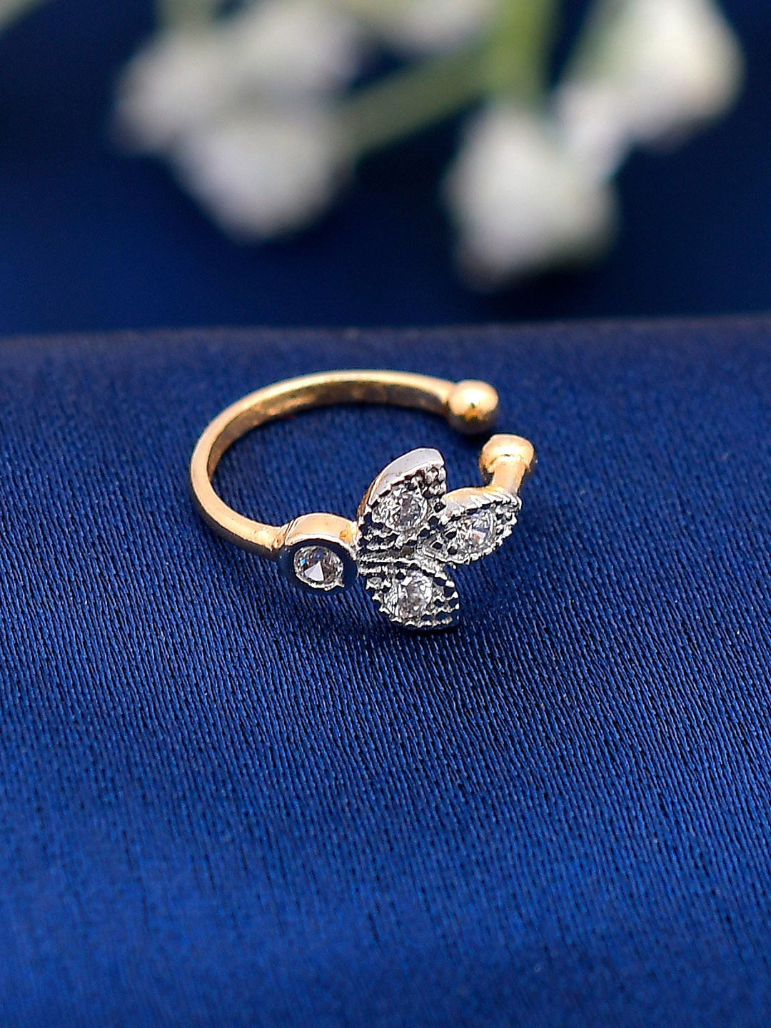 

Shoshaa Gold-Plated & White CZ-Studded Handcrafted Nose Ring