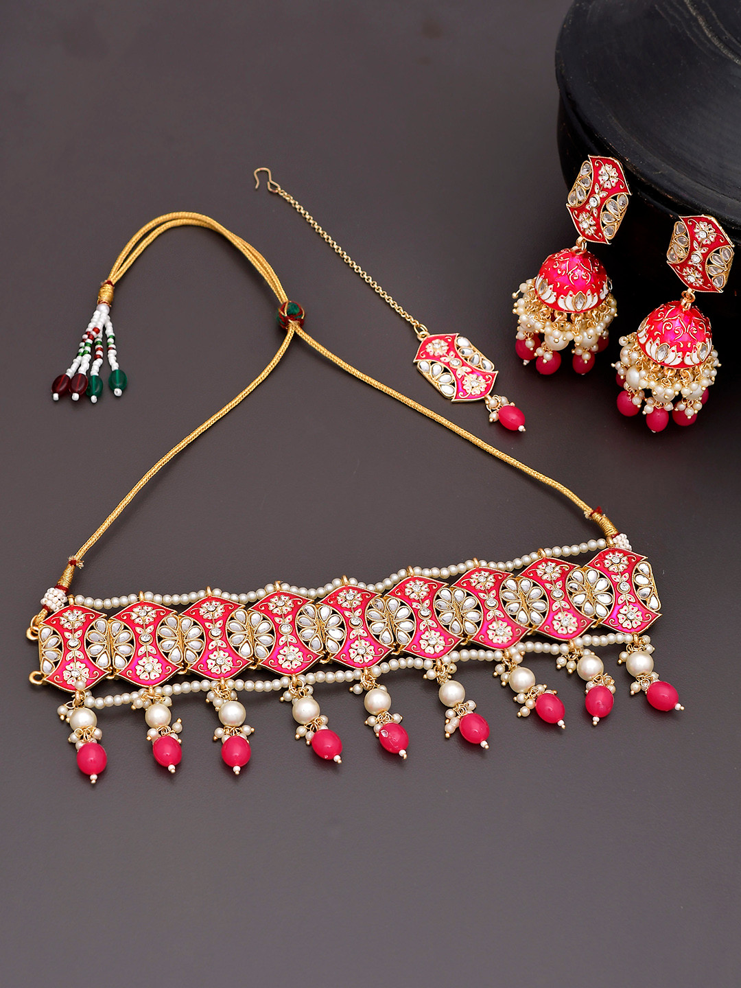 

Shoshaa Woman Gold-Plated Pink & White Beaded Handcrafted Jewellery Set