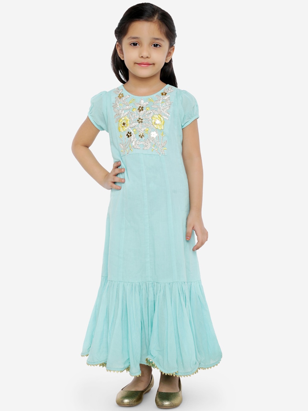 

LIL DRAMA Blue Floral Embroidered Ethnic Maxi Dress