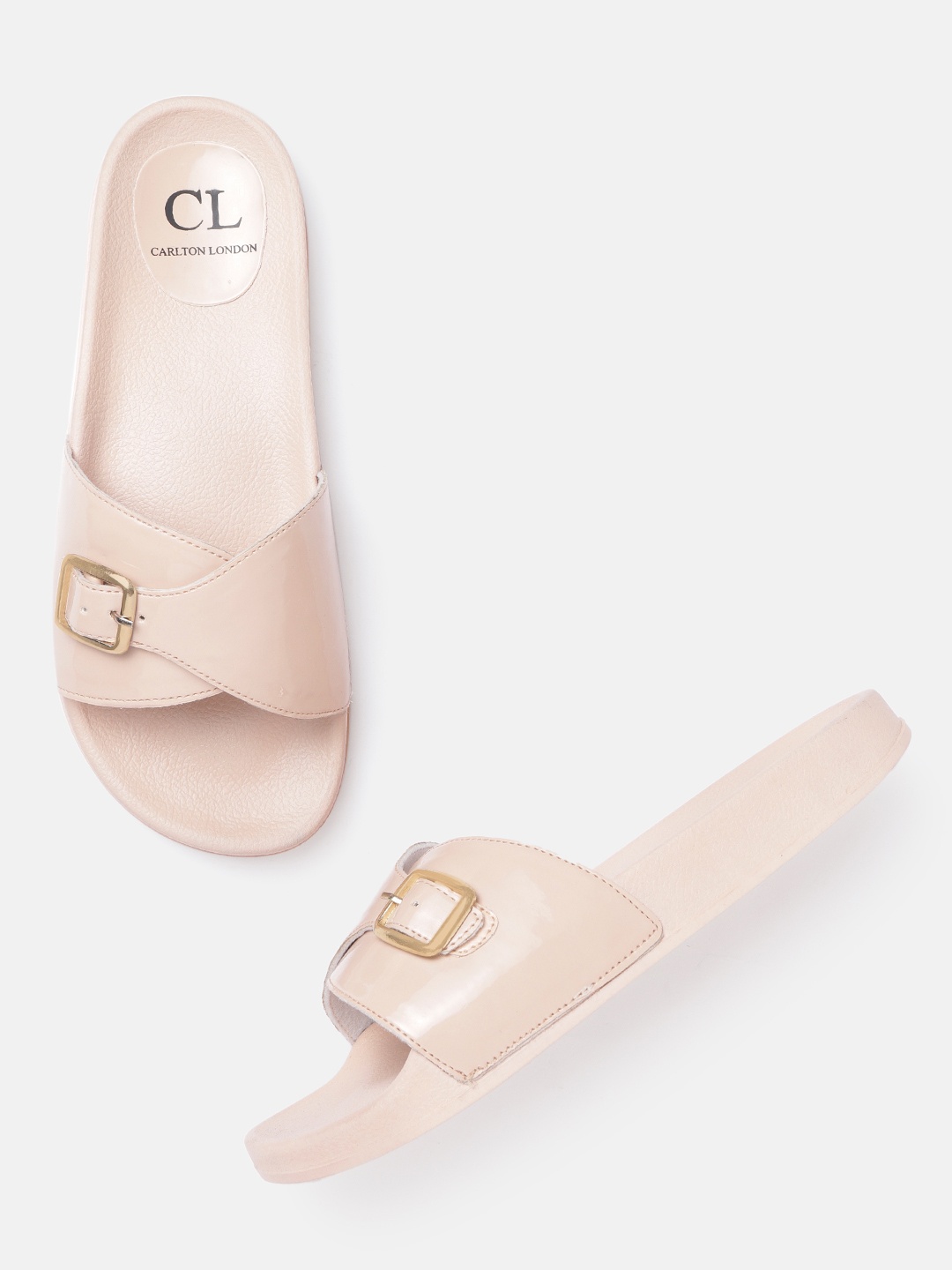 

Carlton London Women Beige Solid Open Toe Flats with Buckle Detail