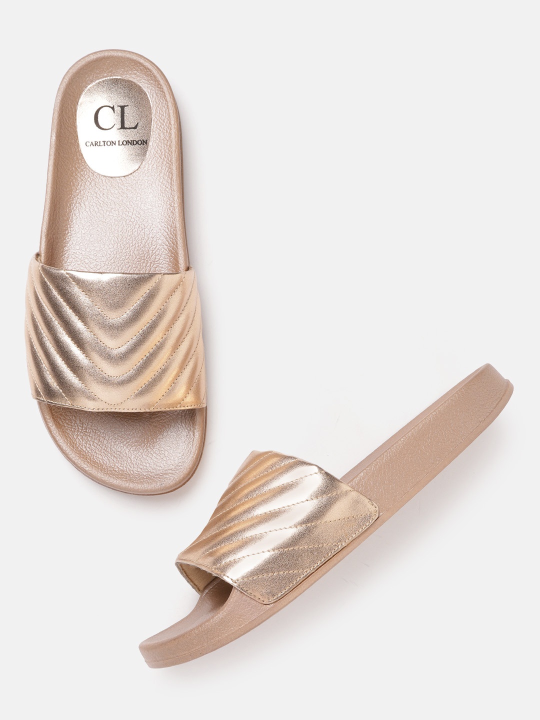 

Carlton London Women Rose Gold-Toned Quilted Open Toe Flats