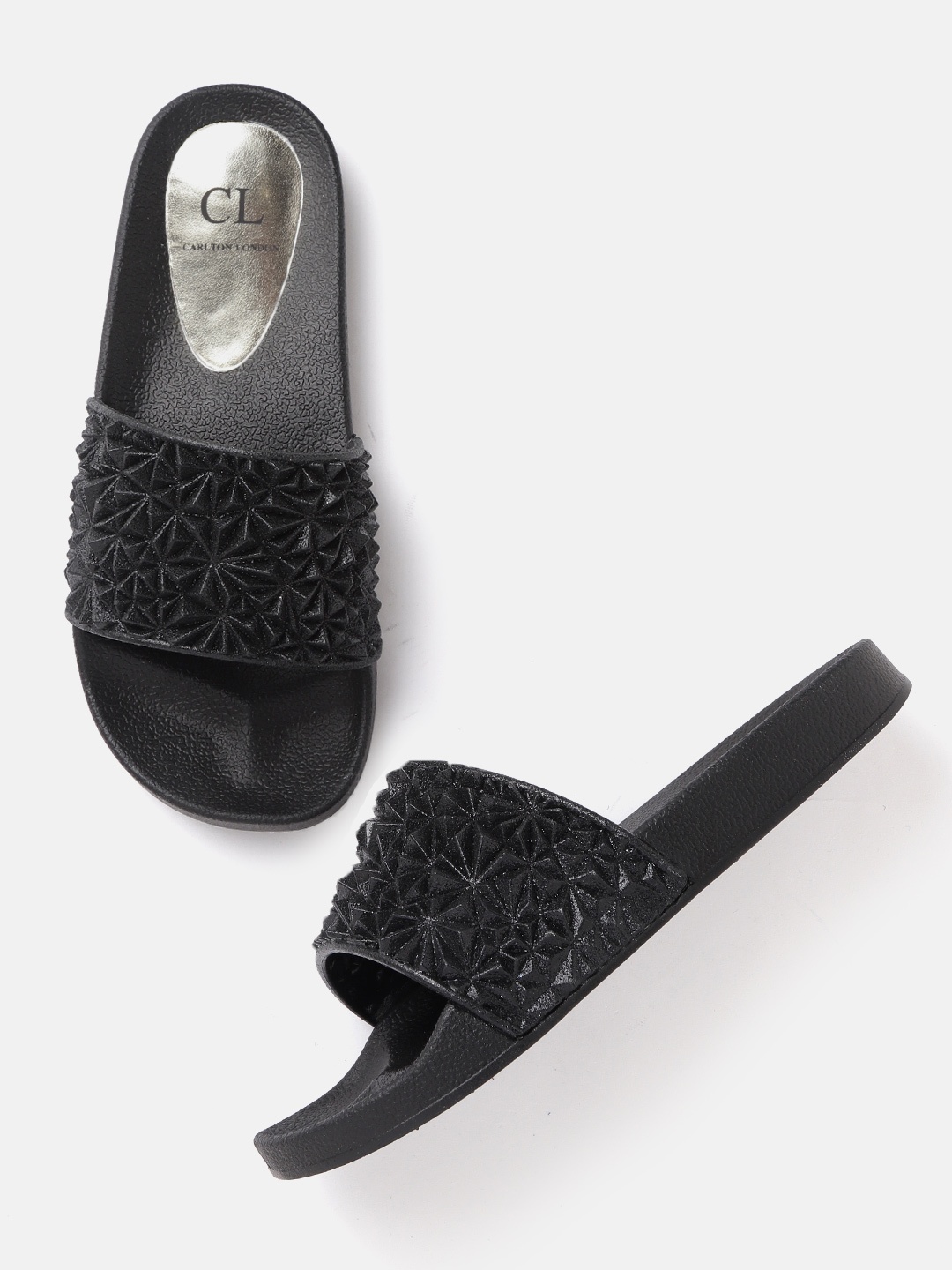 

Carlton London Women Black Textured Shimmer Open Toe Flats
