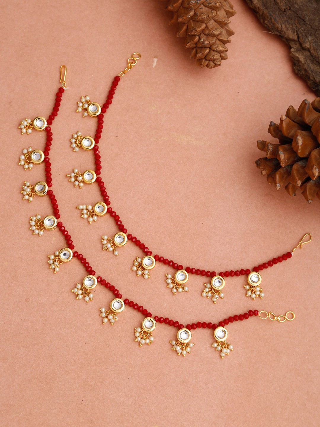 

Ruby Raang Woman Set of 2 Red Anklets