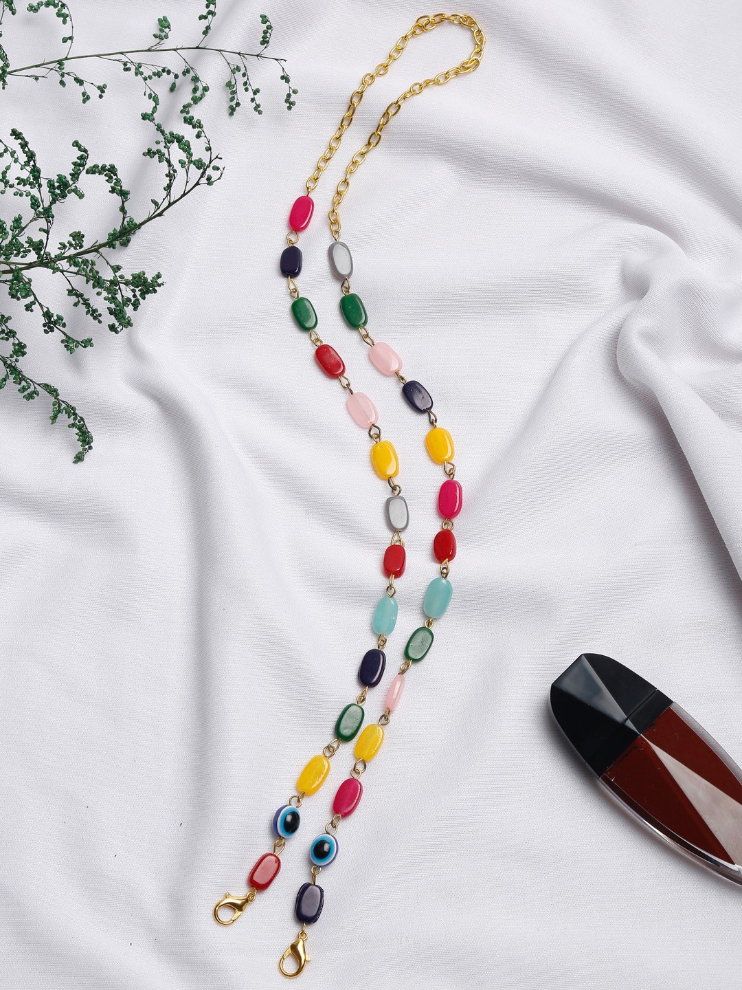 

Ruby Raang Multicolored Beaded Evil Eye Mask Chain, Multi