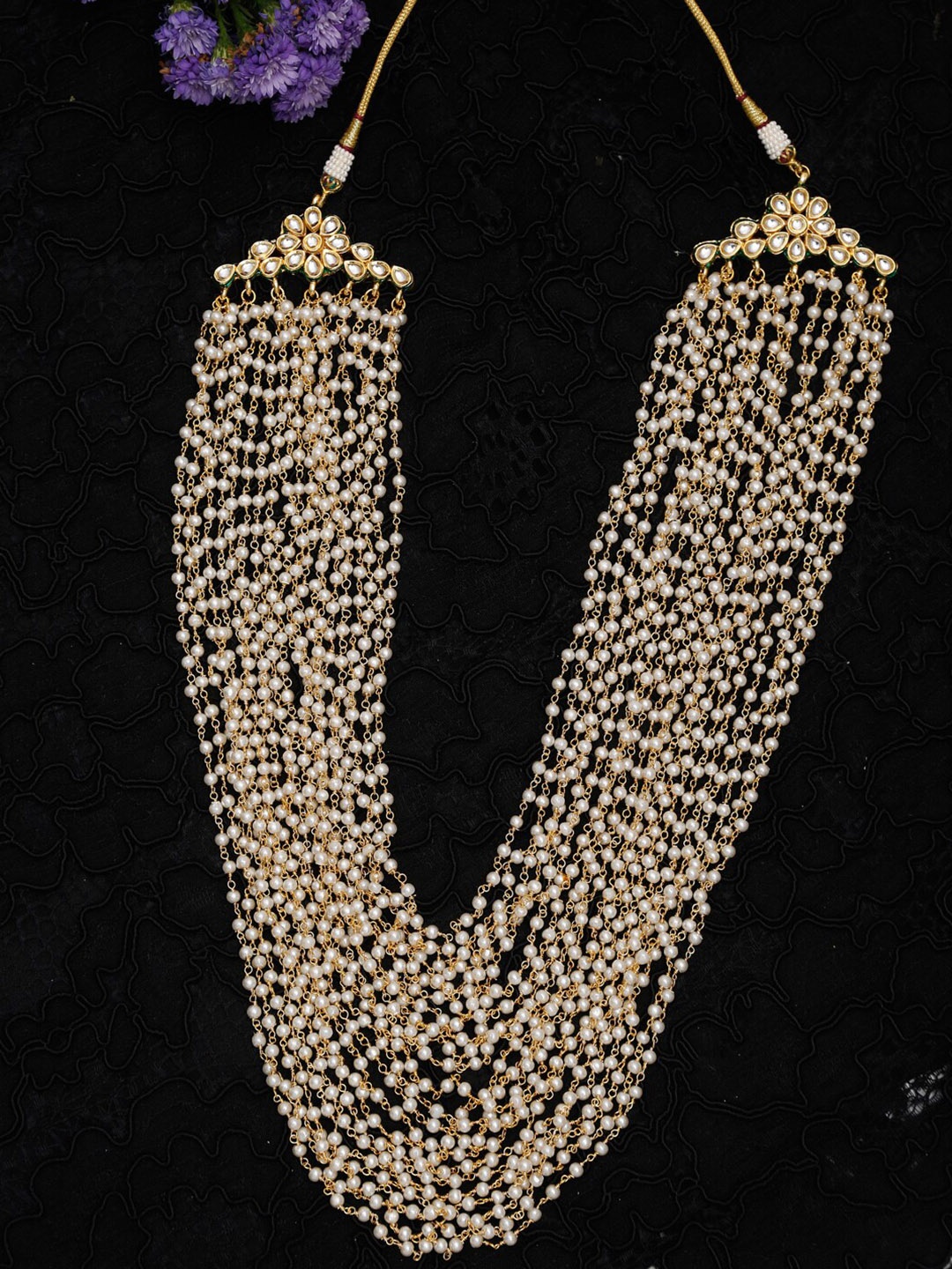 

Ruby Raang Gold-Toned & White Gold-Plated Pearls Layered Handcrafted Necklace