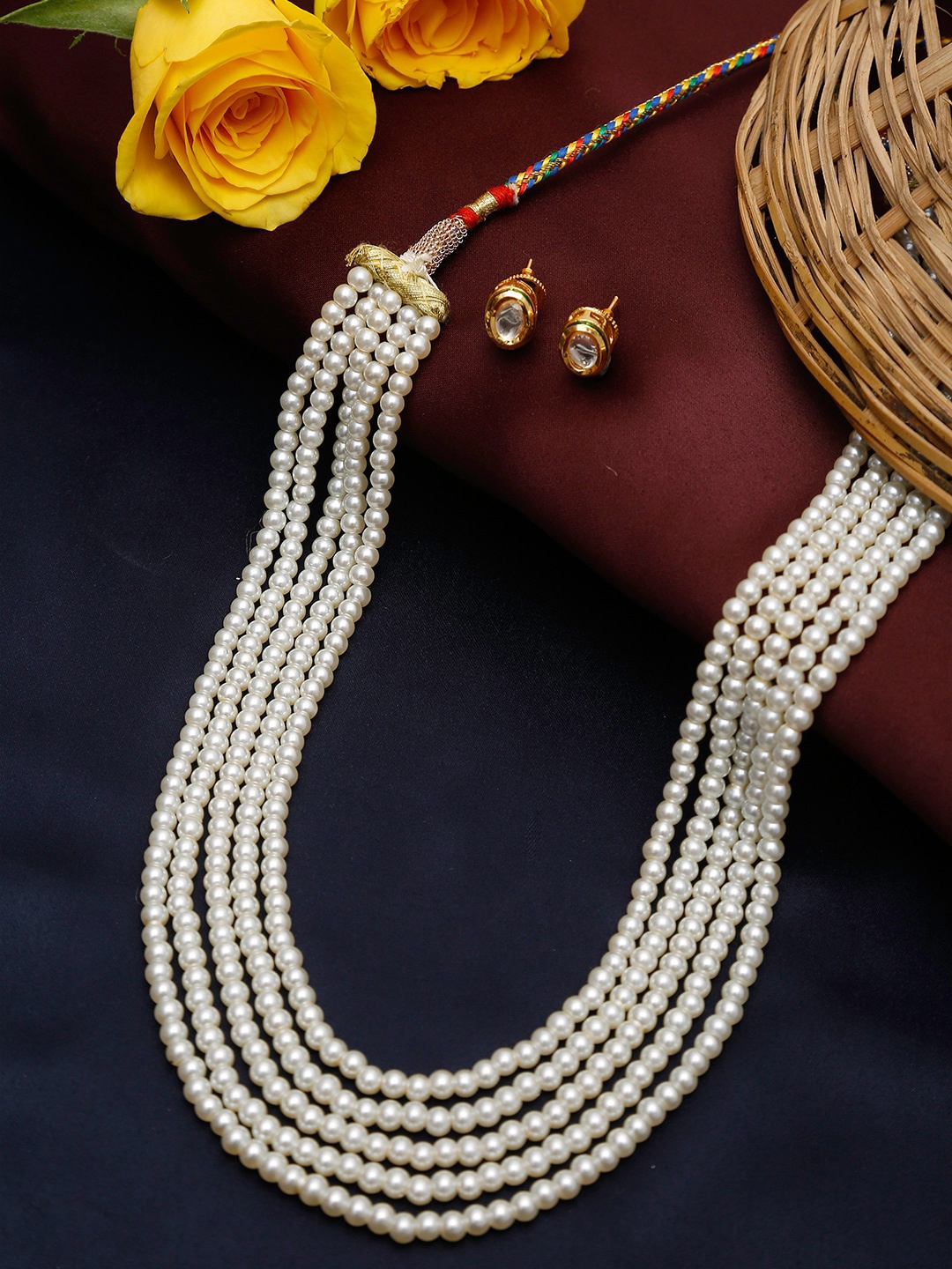 

Ruby Raang Women White & Gold-Toned & Plated Kundan Layered Necklace Set