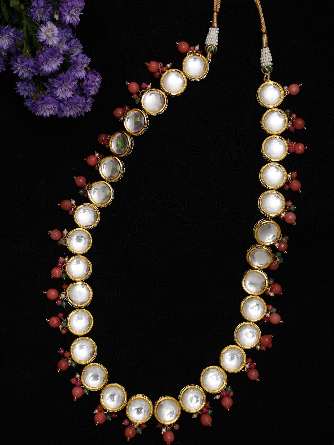 

Ruby Raang Gold-Plated Pink Kundan & Pearls Studded Necklace