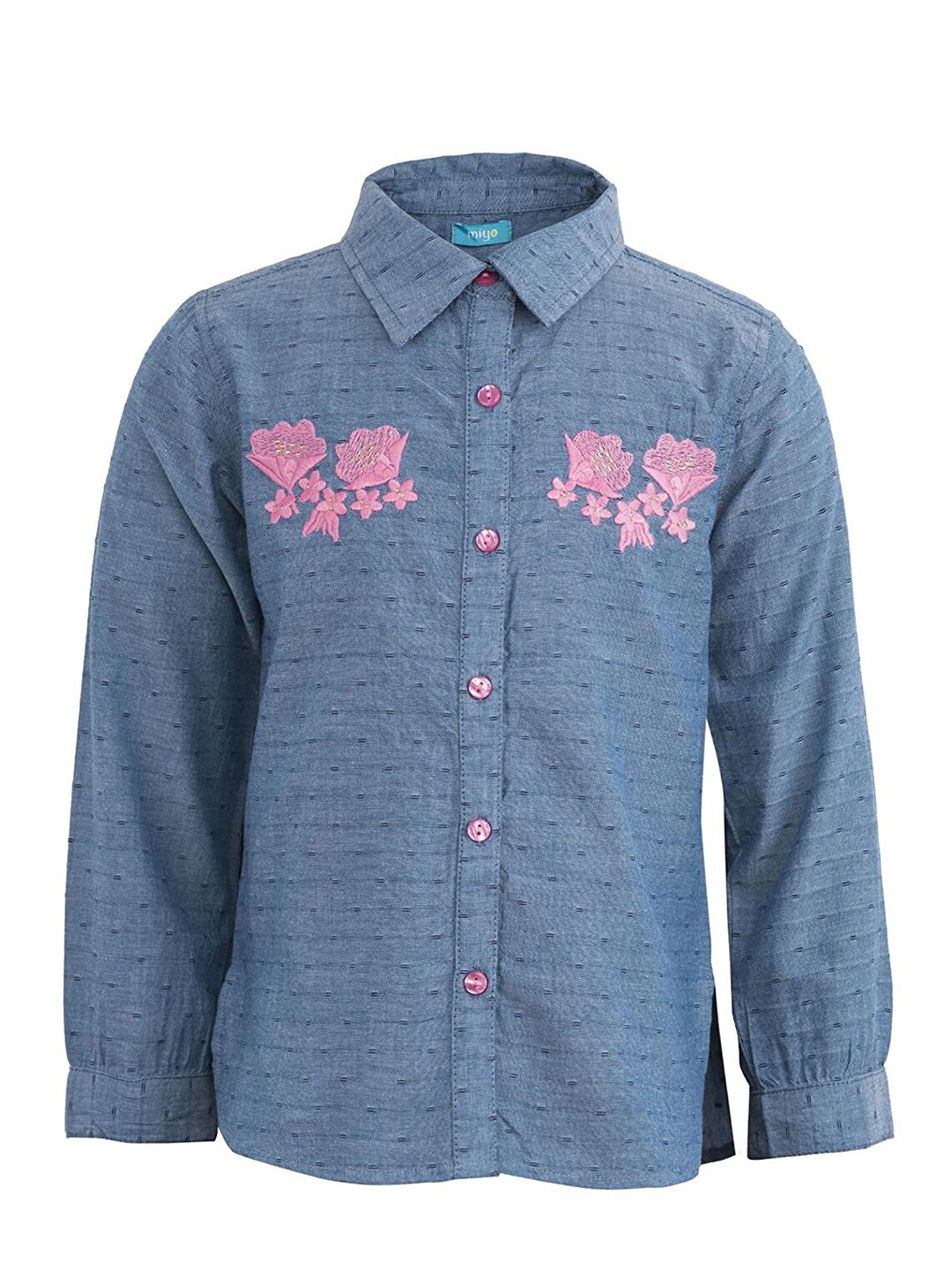 

Miyo Blue Floral Embroidered Cotton Shirt Style Top