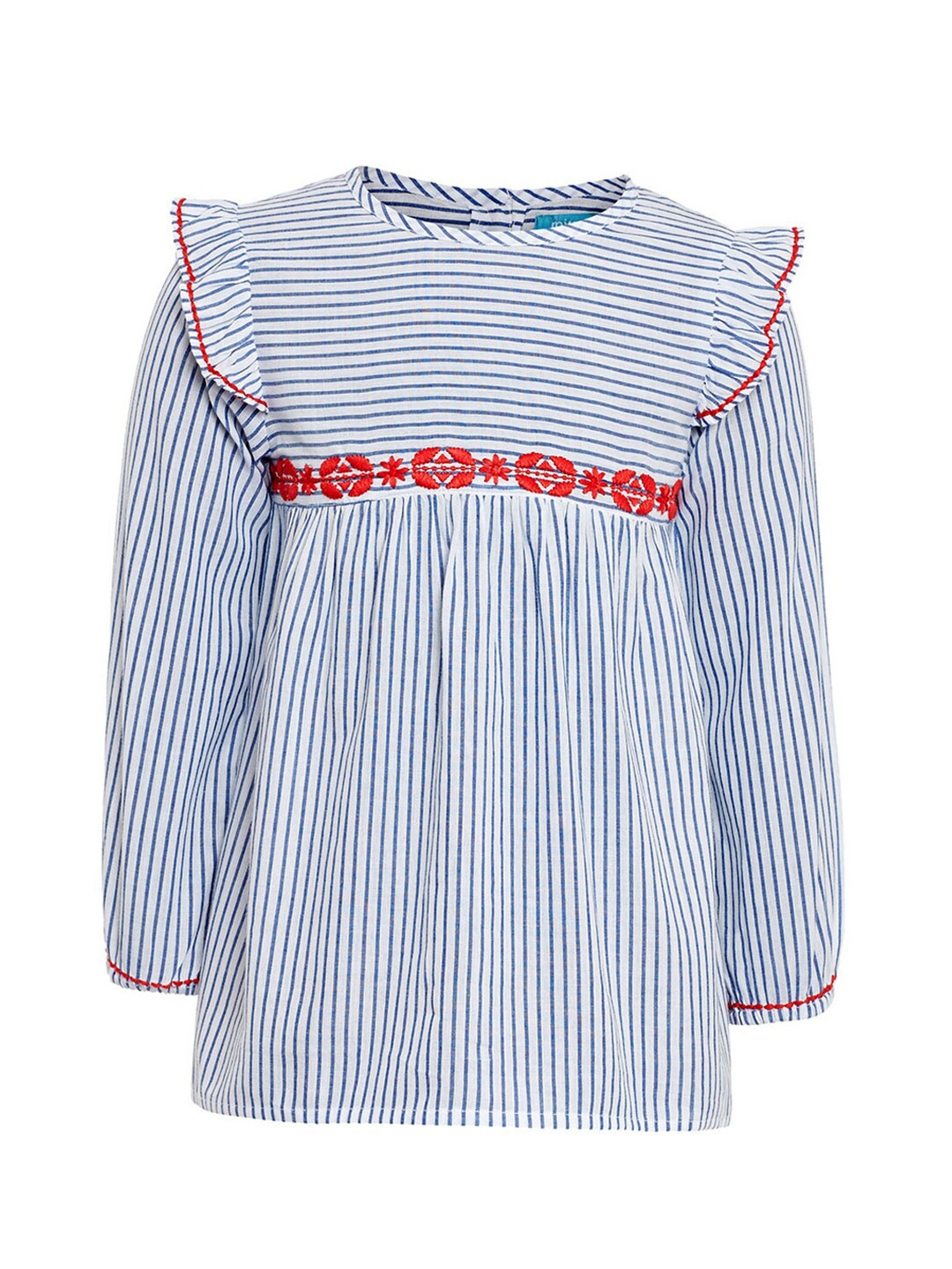 

Miyo Blue & White Striped Cotton Empire Top