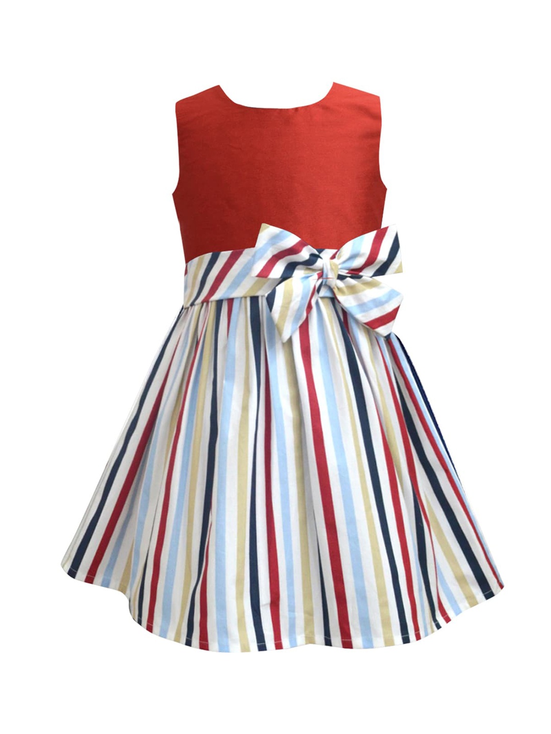 

A T U N Maroon & White Striped Cotton Dress