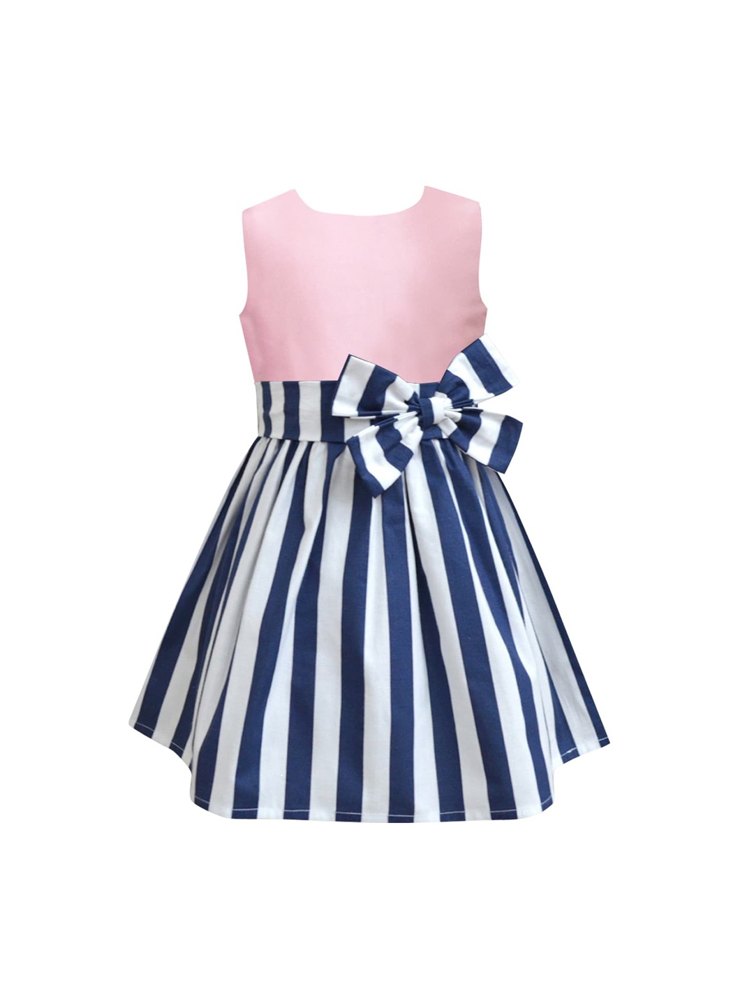 

A.T.U.N. Girls Pink & Blue Striped Round Neck A-Line Dress