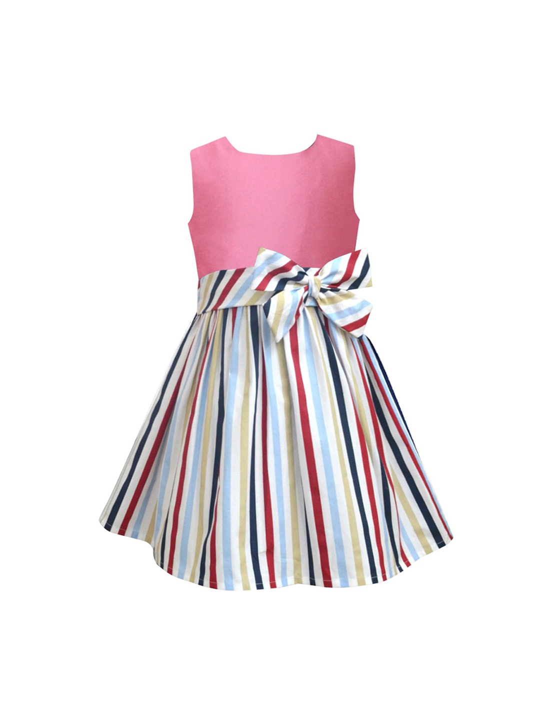 

A T U N Pink Striped A-Line Dress