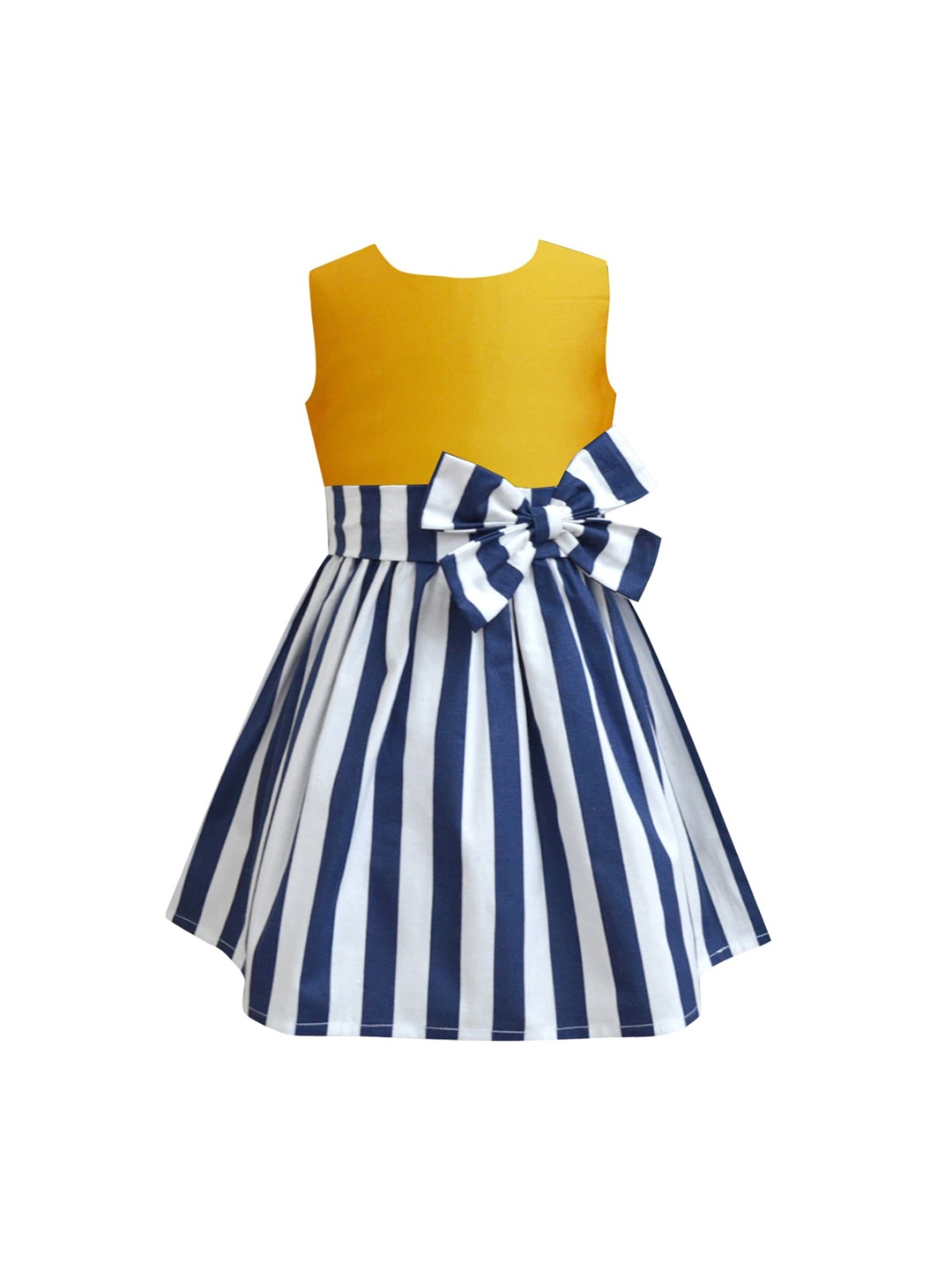 

A T U N Mustard Yellow Striped A-Line Dress