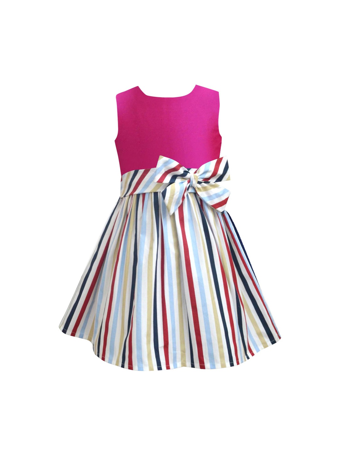 

A T U N Fuchsia & Multicoloured Striped A-Line Dress