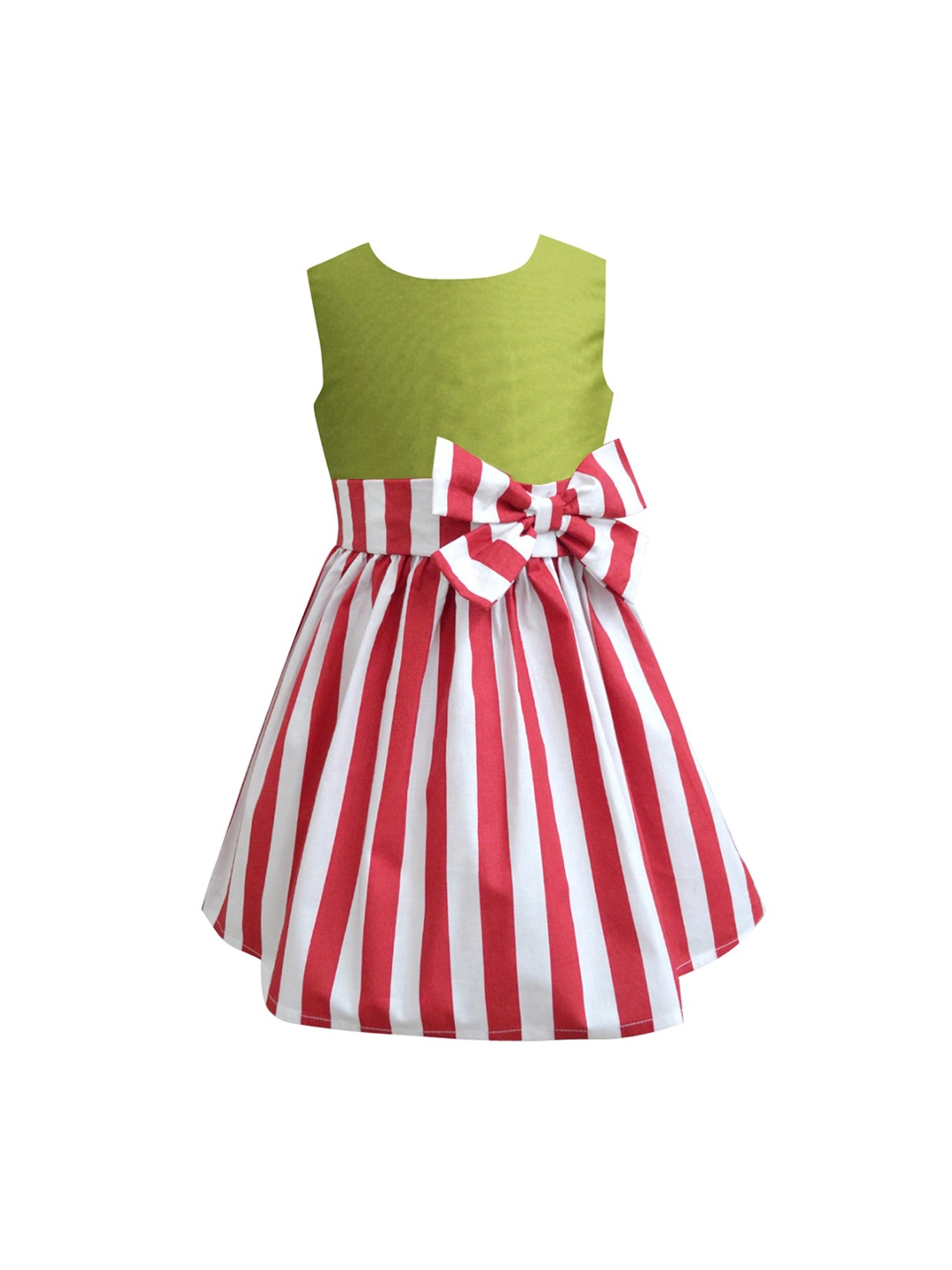 

A T U N Lime Green & Red Striped A-Line Dress