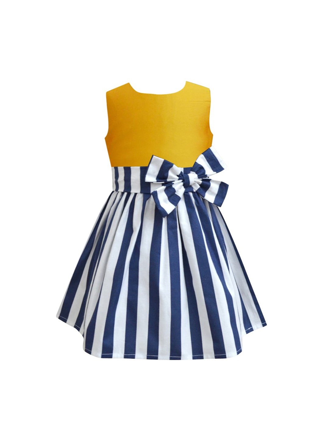 

A.T.U.N. Girls Mustard Yellow & Blue Striped Round neck A-Line Dress