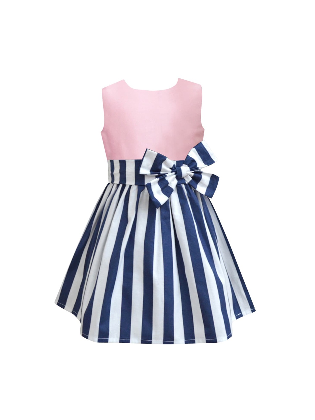 A T U N Pink & Blue Striped A-Line Dress