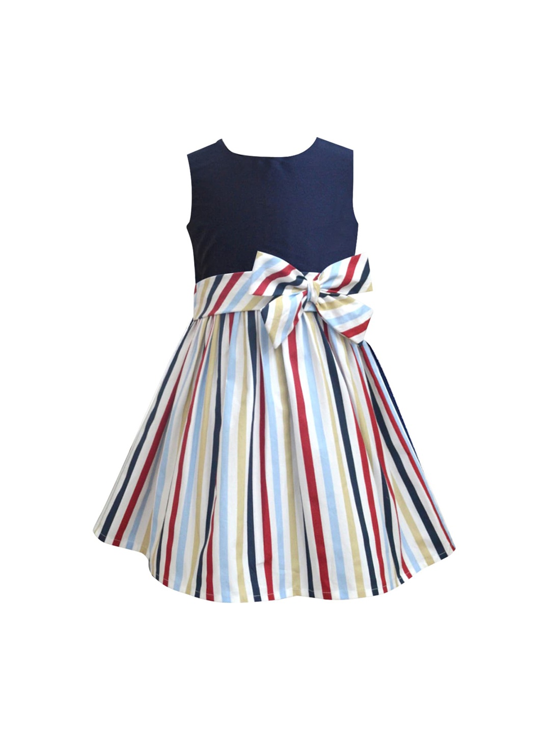 

A T U N Navy Blue & White Striped A-Line Dress