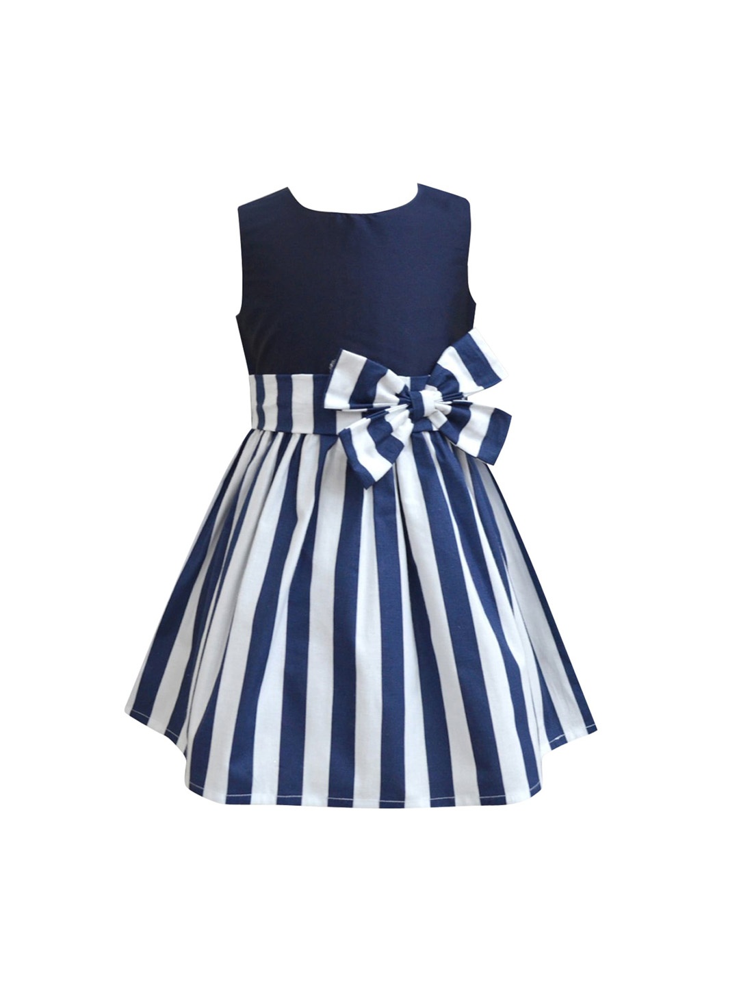 

A T U N Navy Blue & White Striped Dress