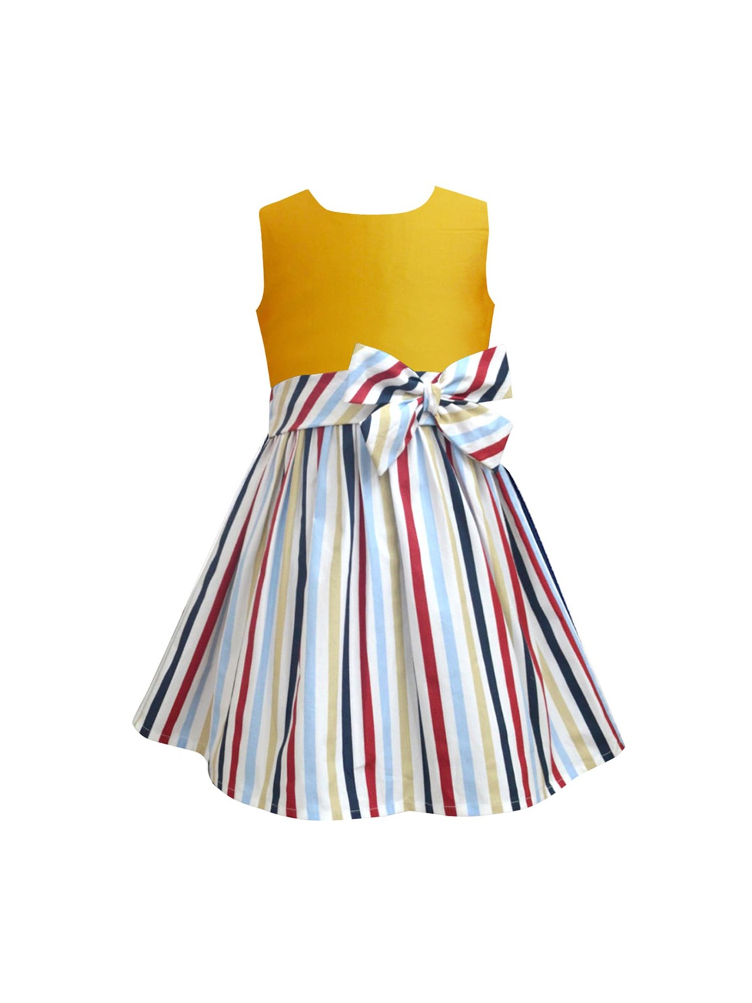 

A T U N Mustard Yellow & White Striped A-Line Dress