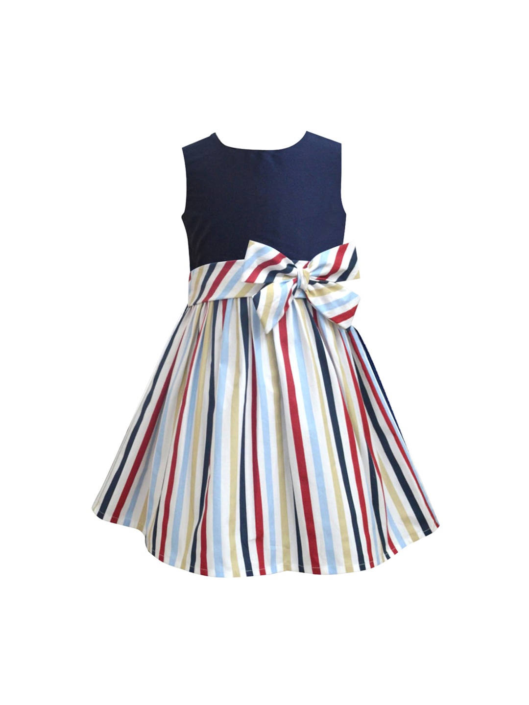 

A T U N Kids Girls Navy Blue Striped A-Line Dress