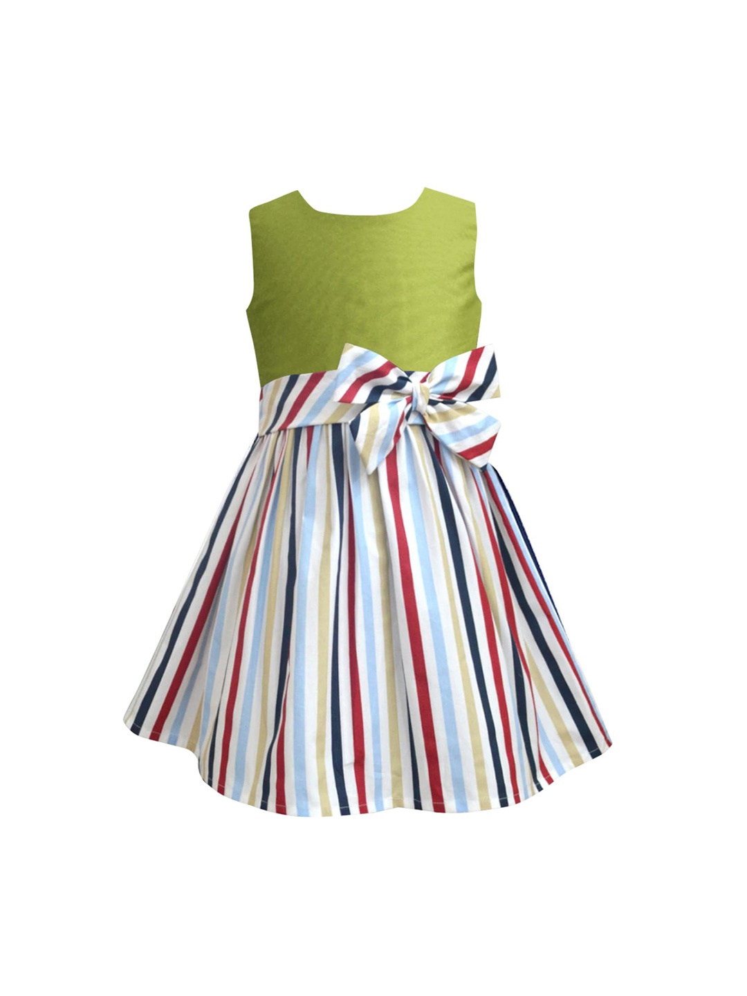 

A T U N Lime Green Striped A-Line Dress