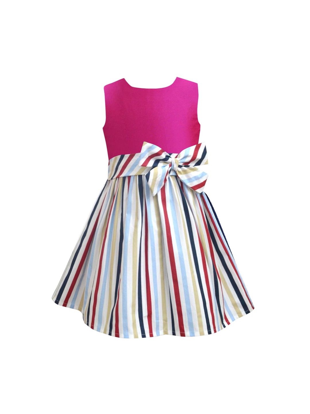 

A T U N Fuchsia & Multicoloured Striped A-Line Dress