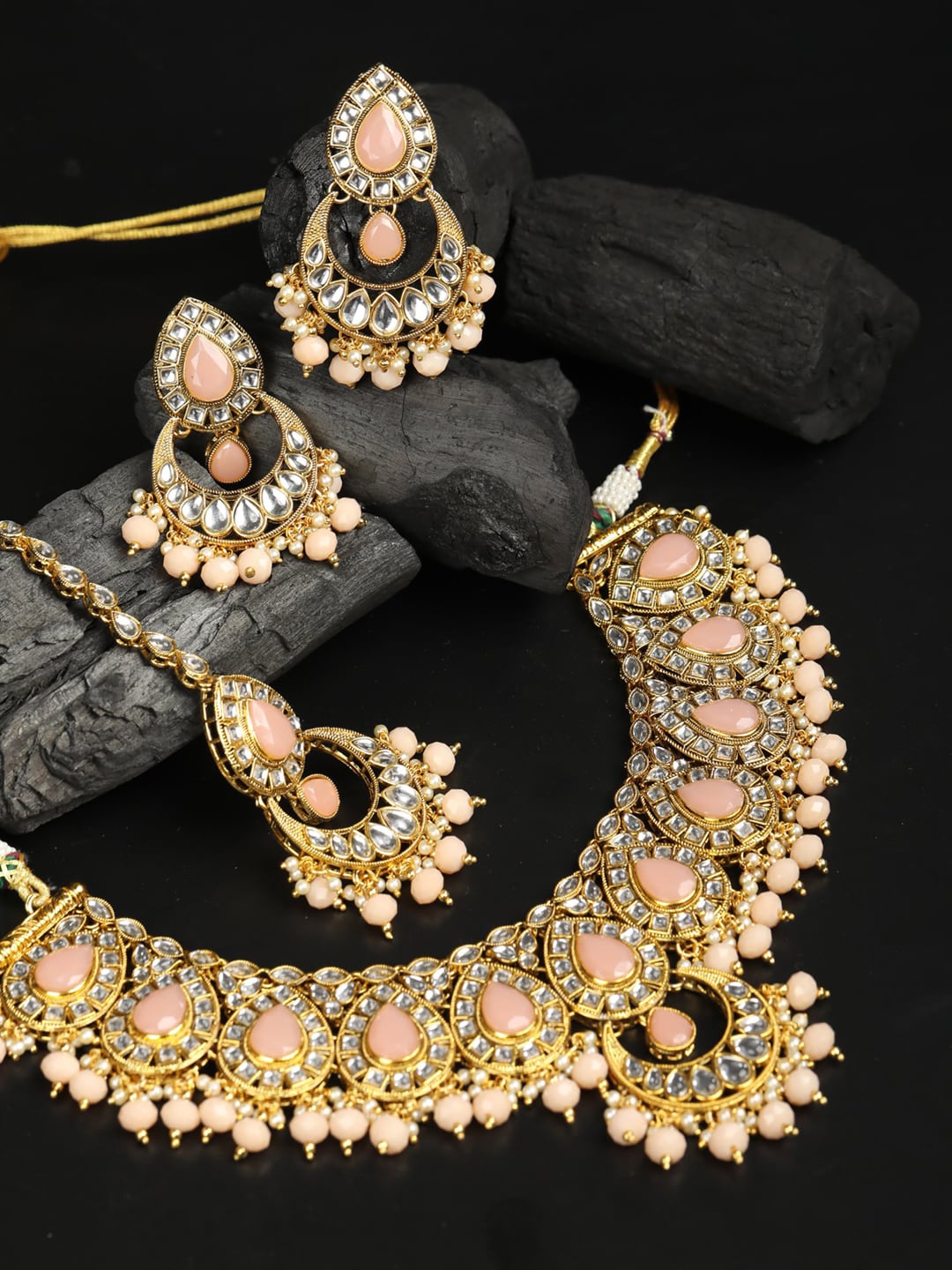 

Priyaasi Gold-Plated & Pink Pearl Stones-Studded Handcrafted Jewellery Set
