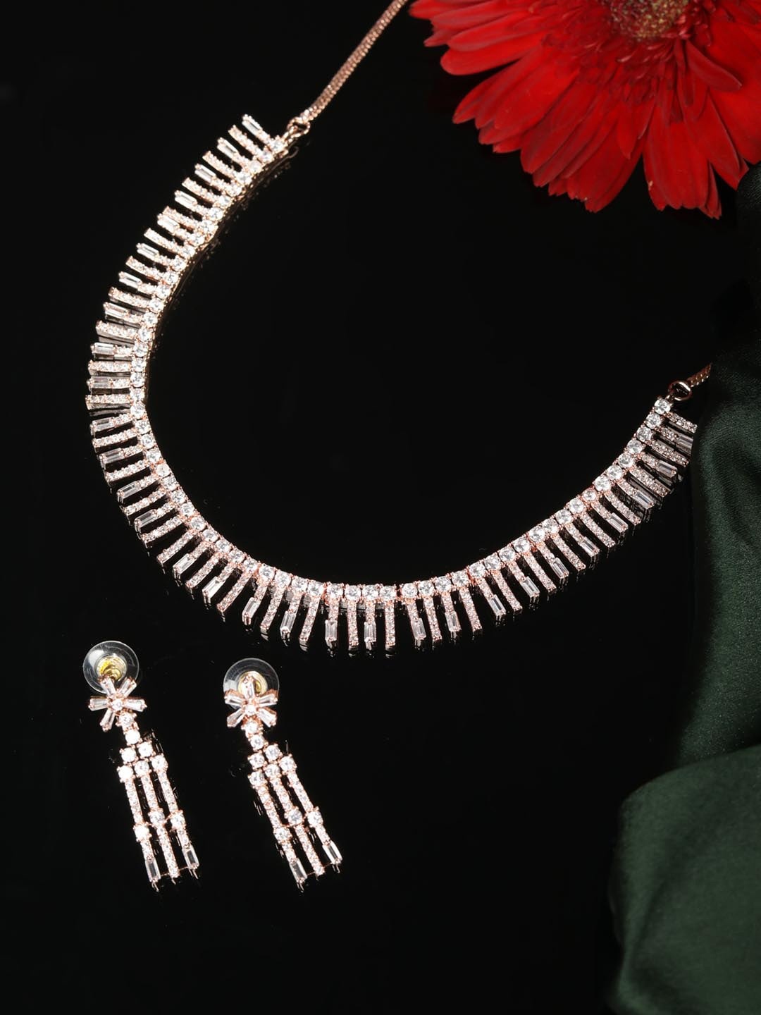 

Priyaasi Rose Gold-Plated & White AD-Studded Handcrafted Jewellery Set