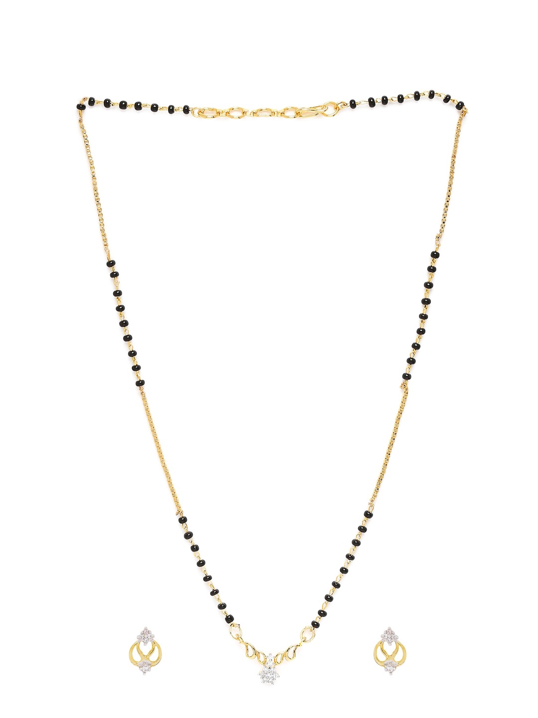 

Mahi Gold-Plated & White CZ Studded & Black Beaded Mangalsutra