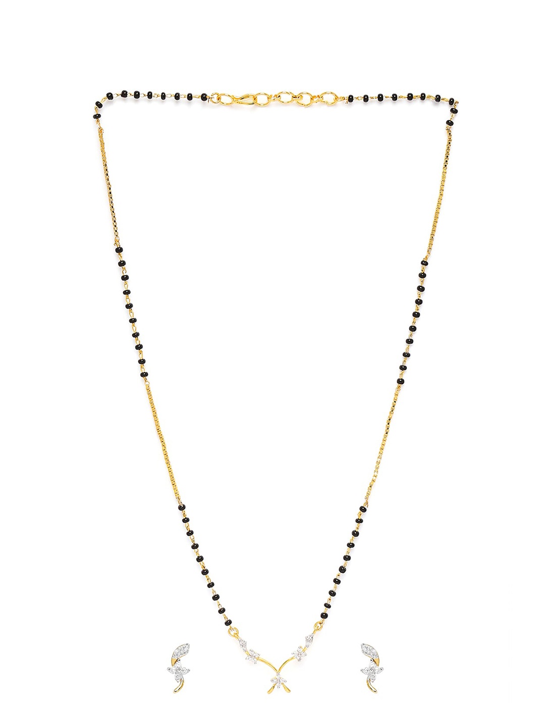 

Mahi Gold-Plated Black Beaded & Cubic Zirconia Significant You Mangalsutra Set