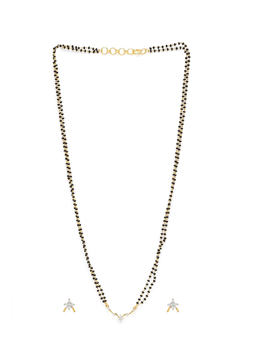 

Mahi Gold-Plated & White CZ-Studded & Black Beaded Mangalsutra With Earrings