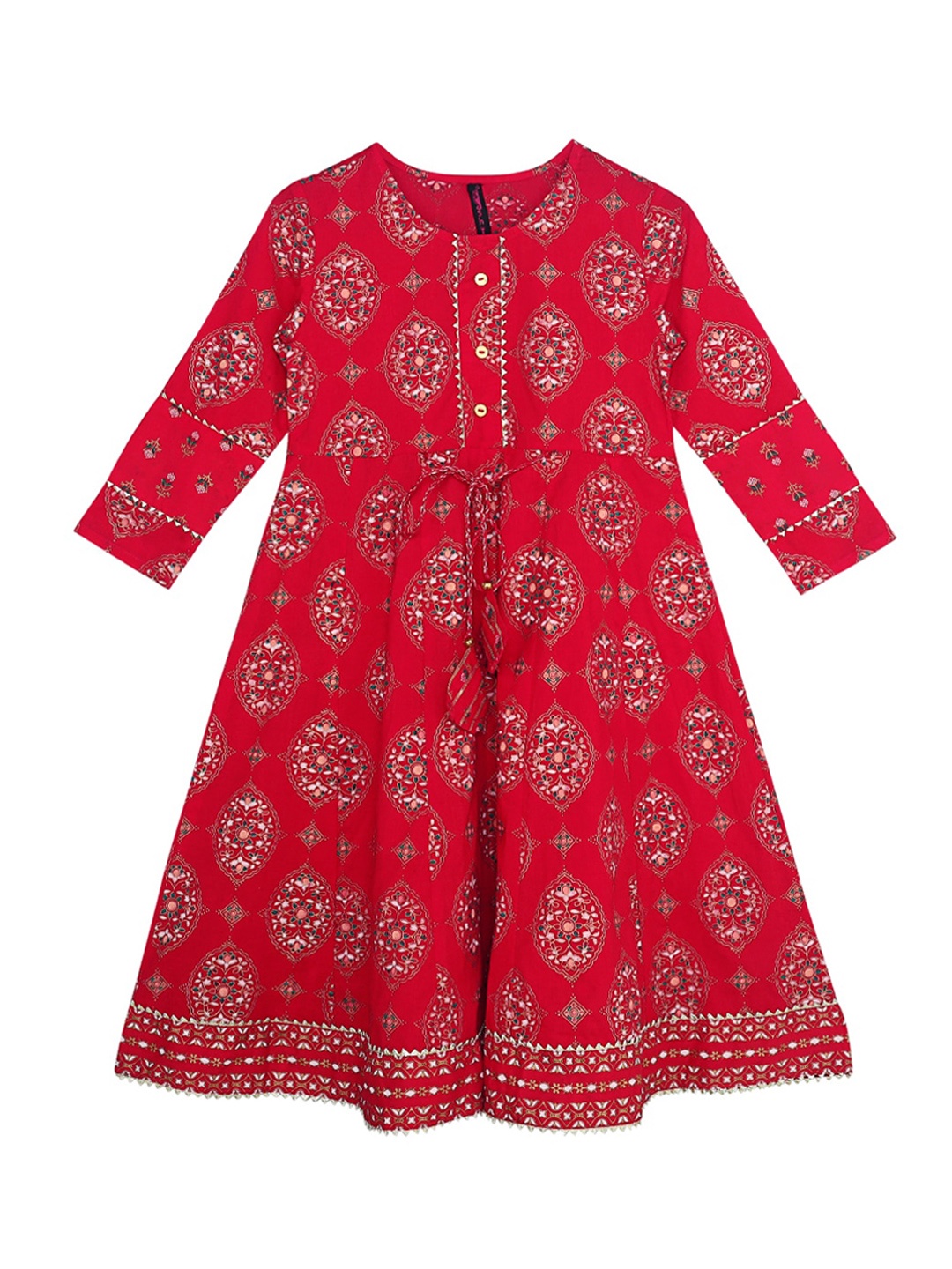 

Ishin Red Ethnic Motifs A-Line Dress