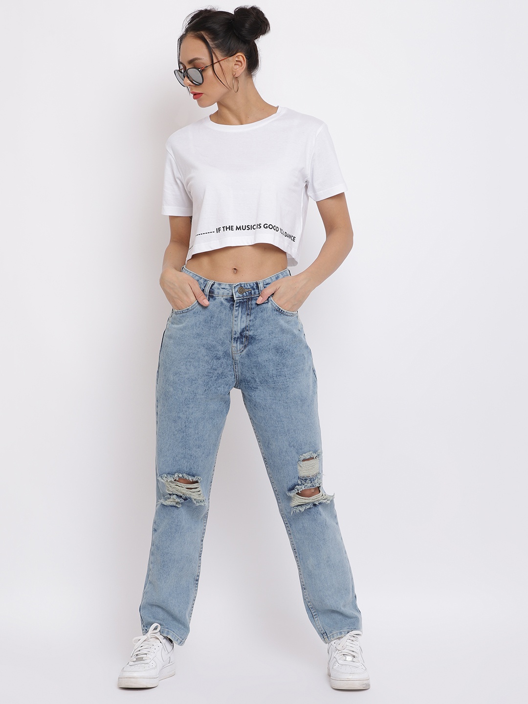 

Belliskey Women White & Black Typography Crop T-shirt
