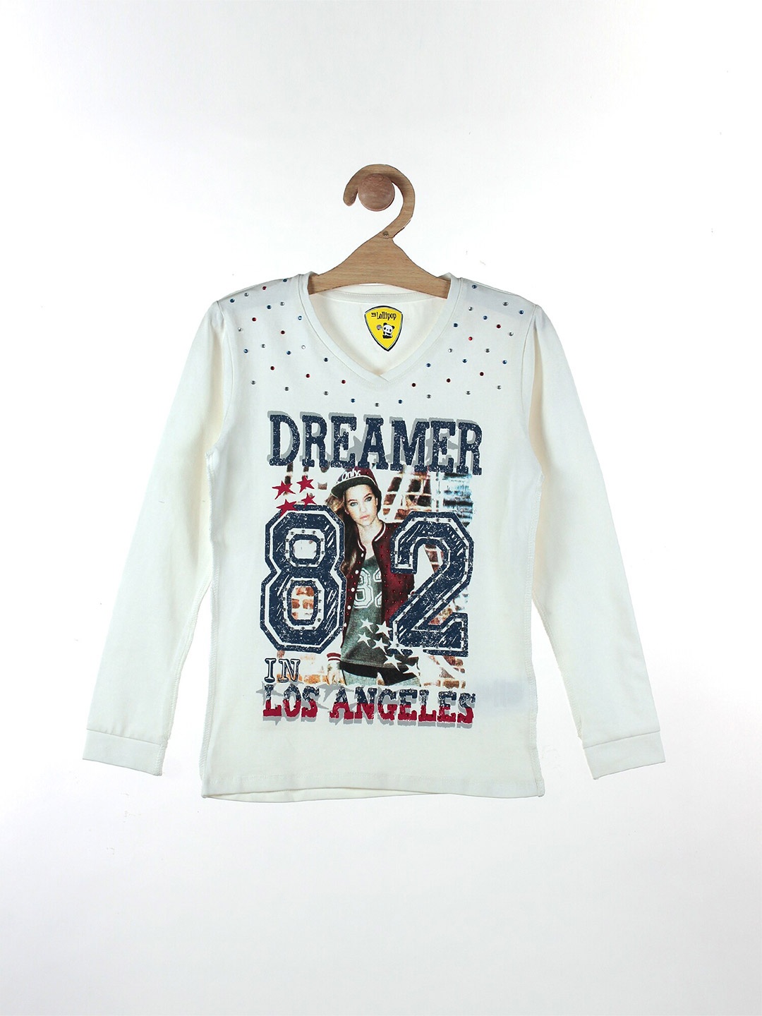 

Lil Lollipop Girls White Embellished Printed Cotton Regular Top